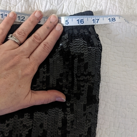 VINTAGE Black Sheer Silk and Sequin Maxi Skirt M Showgirl Carwash Bottom Holiday - Picture 11 of 12